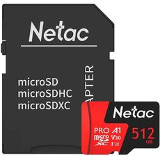 MicroSD 512gb Netac P500 Pro MicroSDXC 512GB lass10 UHS-I 100MB/s (NT02P500 PRO-512G-R) + SDadapter