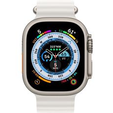 Apple Watch Ultra 49 mm Titanium Case, Ocean Band White (One Size, 130-200 mm) White