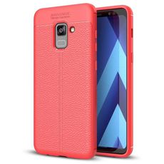 Задняя накладка для Samsung A8+ (2018) красная кожа