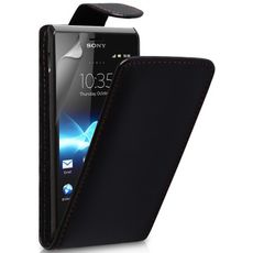 Чехол для Sony Xperia E откидной черная кожа