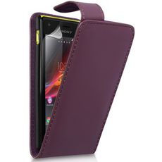 Чехол для Sony Xperia M откидной фиолетовая кожа