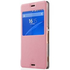 Чехол для Sony Xperia Z3 книжка с окном розовая кожа