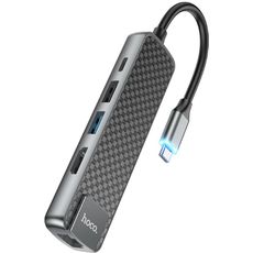 HUB для ноутбука HOCO Premium HB23 Type-C (HDMI+USB3.0+USB2.0+RJ45+PD) серый