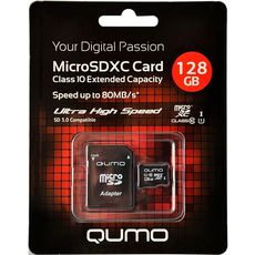 Карта памяти 4K MicroSD 128gb Qumo UHS-1 U3.0 класс10 + адаптер SD