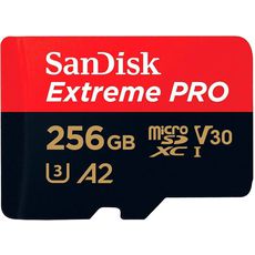 Карта памяти MicroSD 4K 256gb 200/140 MB/s SDXC Sandisk Extreme Pro Class 10, UHS-I U3, V30, A2 + адаптер