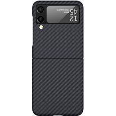 Задняя накладка для Samsung Galaxy Z Flip 4 чёрная карбон из углеродного волокна