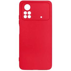 Задняя накладка для Xiaomi Poco X4 Pro красная силикон с защитой камеры