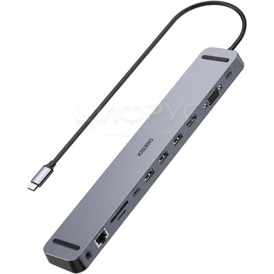 HUB для ноутбука металл MiGerz 10в1 Type-C (HDMI+USB3.0+USB2.0x2+RJ45+PD+Audio+VGA+TF+SD) - Цифрус