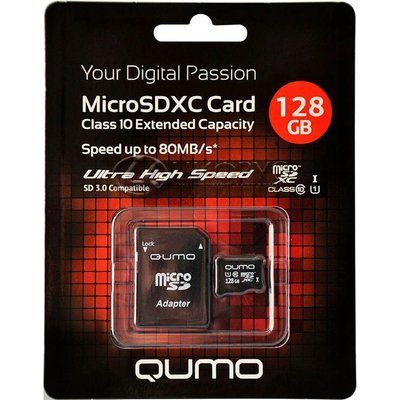 Карта памяти 4K MicroSD 128gb Qumo UHS-1 U3.0 класс10 + адаптер SD - Цифрус