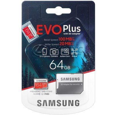Карта памяти MicroSD 64gb SDXC Samsung EVO Plus class10 UHS-I U1+адаптерSD (РСТ) - Цифрус
