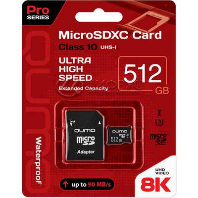 Карта памяти MicroSD 8K 512gb Qumo UHS-1 U3 Pro seria + адаптер SD - Цифрус