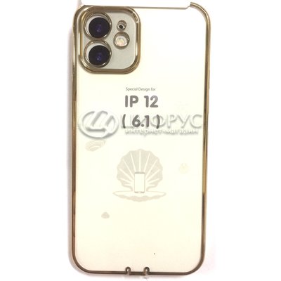 Задняя накладка для iPhone 12 золотой ободок силикон с защитой для камеры - Цифрус