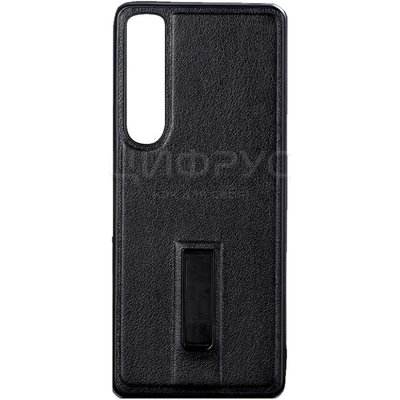 Задняя накладка для Sony Xperia 10 IV черная кожа с подставкой - Цифрус