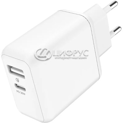 Блок Сетевого З/У Olmio USB+Type-C 30W Power Delivery белое - Цифрус