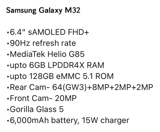    Samsung Galaxy M32.